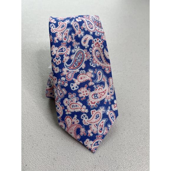 Tommy Hilfiger Blue, Pink, White Paisley Pattern 100% Linen Designer Tie NWT - Picture 1 of 7